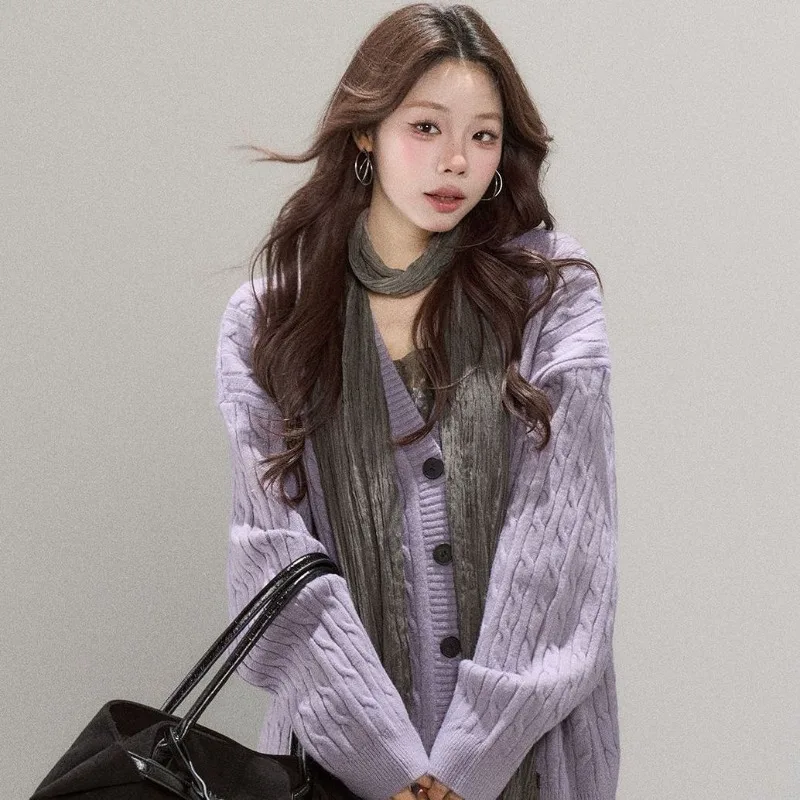 

Женский свитер, стиль 2023, осенний новый предмет, свободный и ленивый, мягкий, липкий, с v-образным вырезом, для похудения, свободный вязаный кардиган для поездок на работу