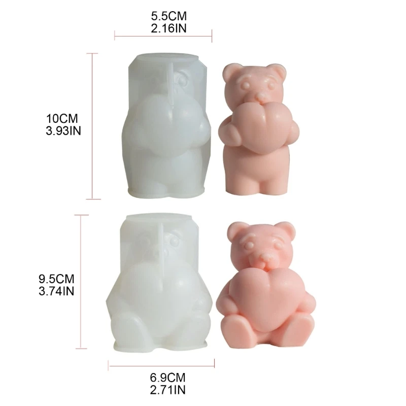 KX4B Stampo per candele tridimensionale Forma orso carino Stampo in silicone per arte artigianale per realizzare candele da a