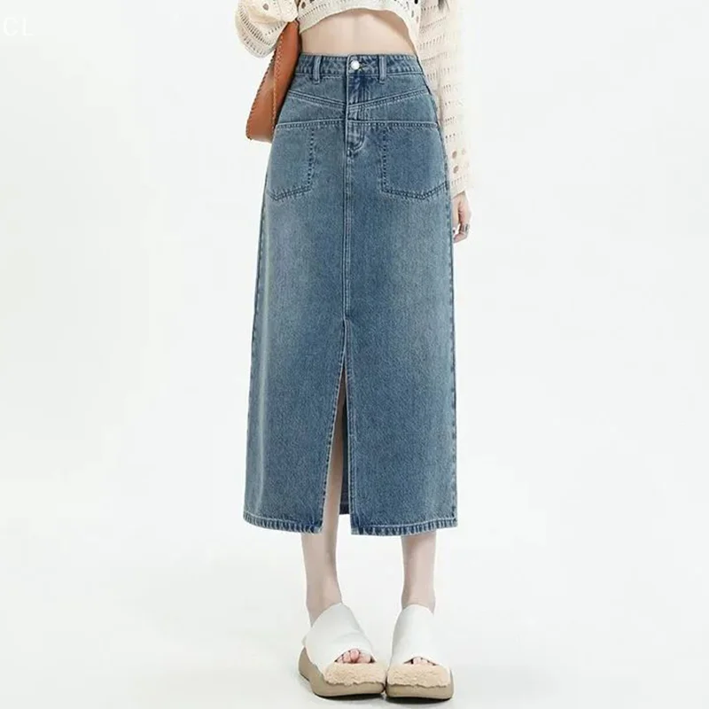 

Ins Style Shui Wash Blue Retro Korean Version Denim Skirt Women S Spring And Summer New Style Split Denim Skirt
