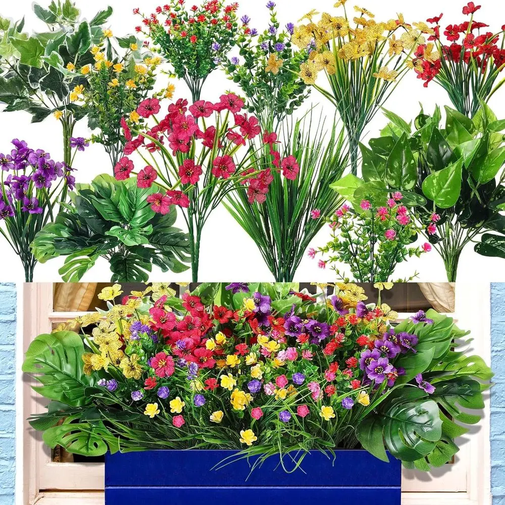 

Искусственная цветочная композиция из 24 предметов | Устойчивая к УФ-излучению уличная оконная кашпо с разноцветными пластиковыми растениями для весеннего/летнего сада