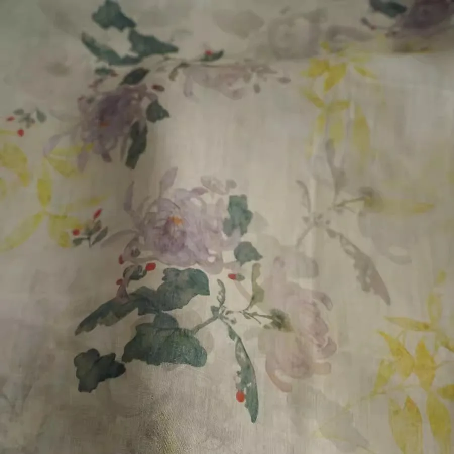 

1yard natural ramie Yellow chrysanthemum printing fabric for clothing Skirt dress shirt bag cheongsam fabric