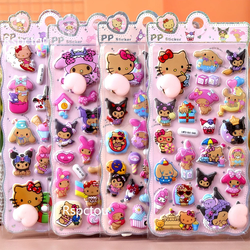 Pegatinas Kawaii Sanrio de nalgas felices, dibujos animados Kuromi My Melody, pegatina de burbuja 3D de descompresión suave, decoración para teléfono