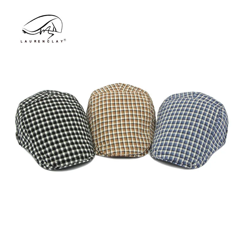 Men Women Newsboy Cap Hat Beret Soft Adjustable Flat Cotton Cabbie Hunting Driving Cap Plaid Pattern Kpop Vintage