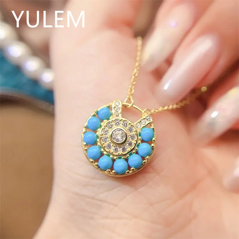 YULEM  3mm Natural Turquoise Pendant Silver 925 Pendant for Women Daily Wear Fine Natural Pendant