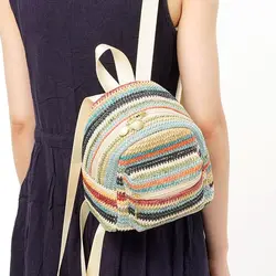 Colorful Backpack for Women Fashion Design Straw Shoulder Bag Weaving Travel Bag Summer Beach Rucksack School Bag Girl Gifts