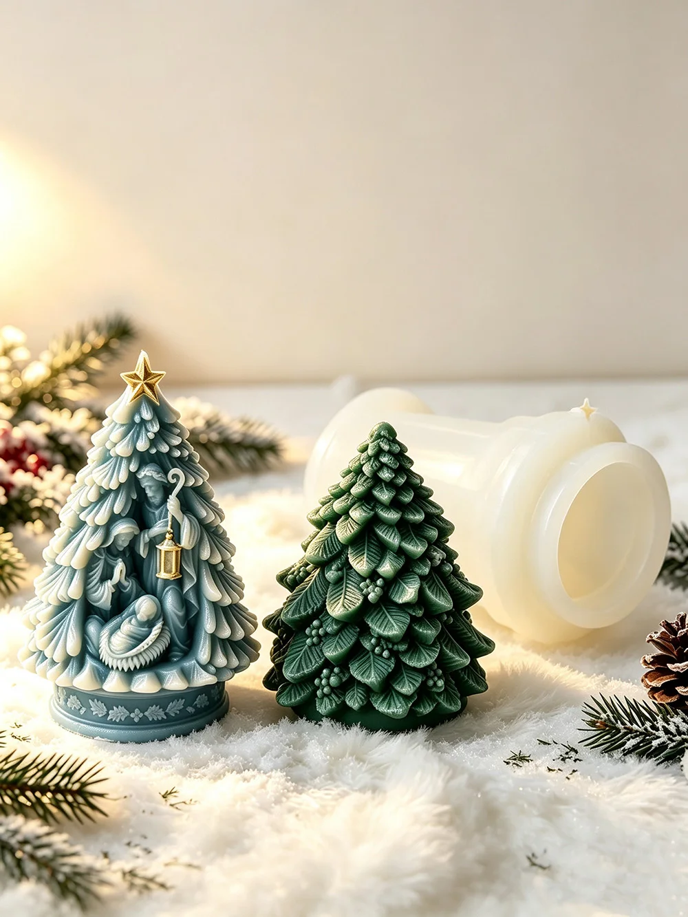 Silikonform „Heilige Familie mit drei Bäumen“, Weihnachtsbaum-Silikonform für Kerzen und Gips, Heimdekoration, Geschenk – Detail 1
