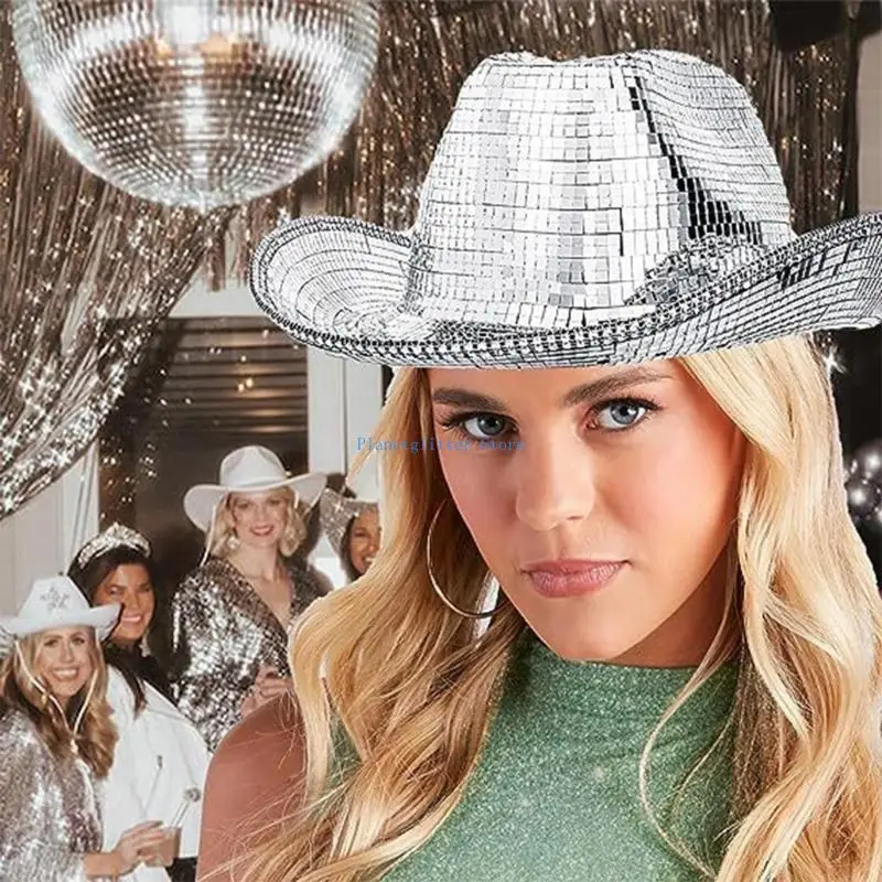652B مرآة زجاج كاب الأزياء ديسكو الكرة قبعة رعاة البقر التألق DjHat الهيب هوب المرحلة قبعة