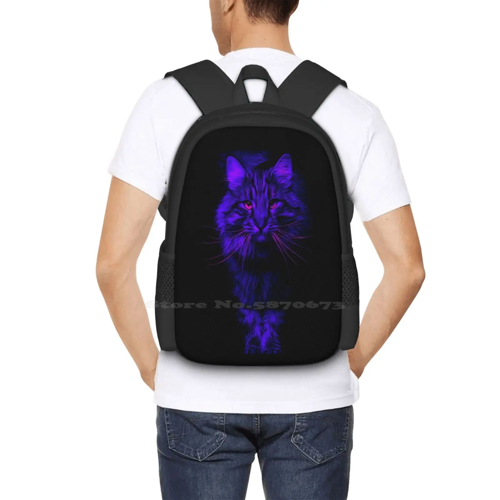 Mochilas escolares de gato azul para adolescentes, bolsas de viaje para ordenador portátil, ojo de gato negro y azul, ojo rojo, Animal de mascota, amante de los gatos, gatito, felino