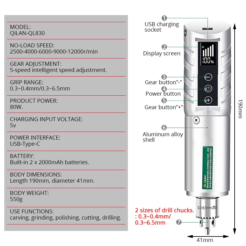 Rechargeable Electric Grinder Small Handheld Electric Drill Lithium-Ion Tool For Polishing And Cutting Wood Jade Carving Tool