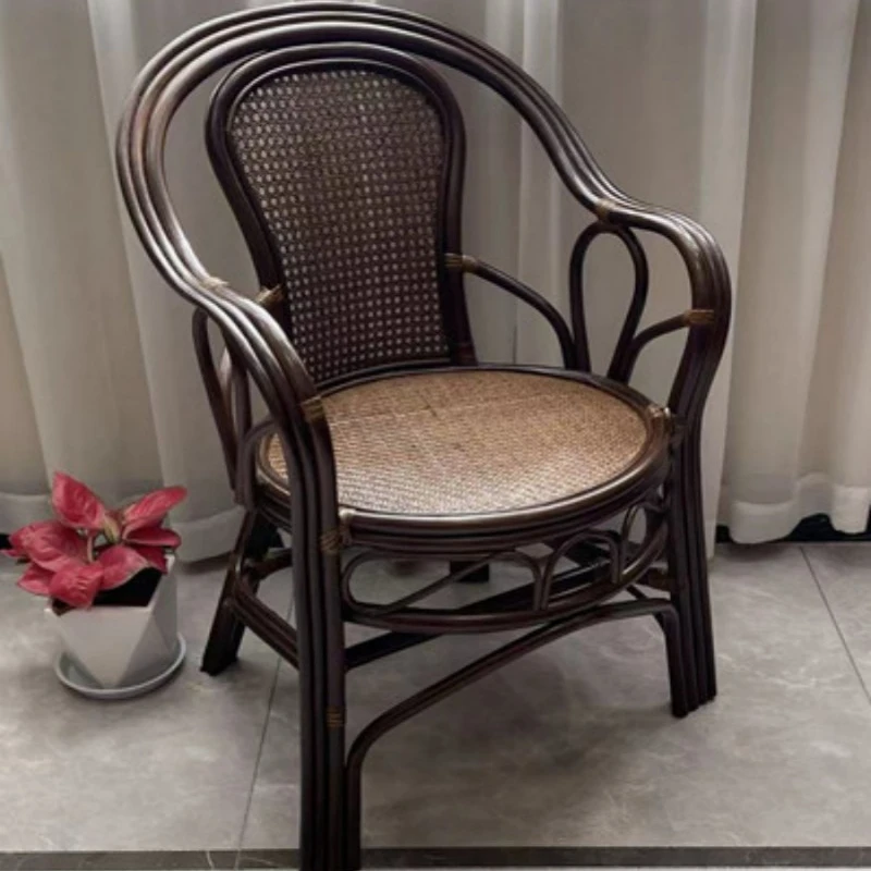 

Natural Rattan Chair Single Armchair Hand-Woven Chair Office Rattan Chair Retro Balcony Elderly Adult Leisure Chair