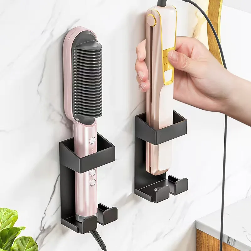 Soporte para alisadores de pelo montado en la pared, varitas rizadoras, estante de almacenamiento de hierro, afeitadora, pasta de dientes, estante de almacenamiento, organizador de baño