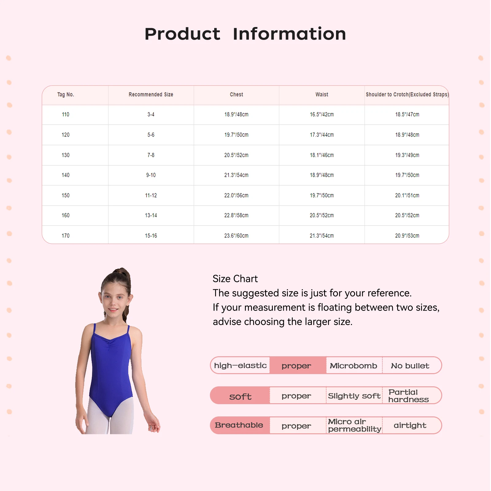 Costume da ginnastica per danza classica per bambina, senza maniche, regolabile, con spalline per spaghetti, body con volant sul davanti per spettacoli di pratica