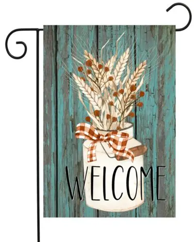 Welcome Primitive Can With Dried Flowers     -Garden Flag Top Quality