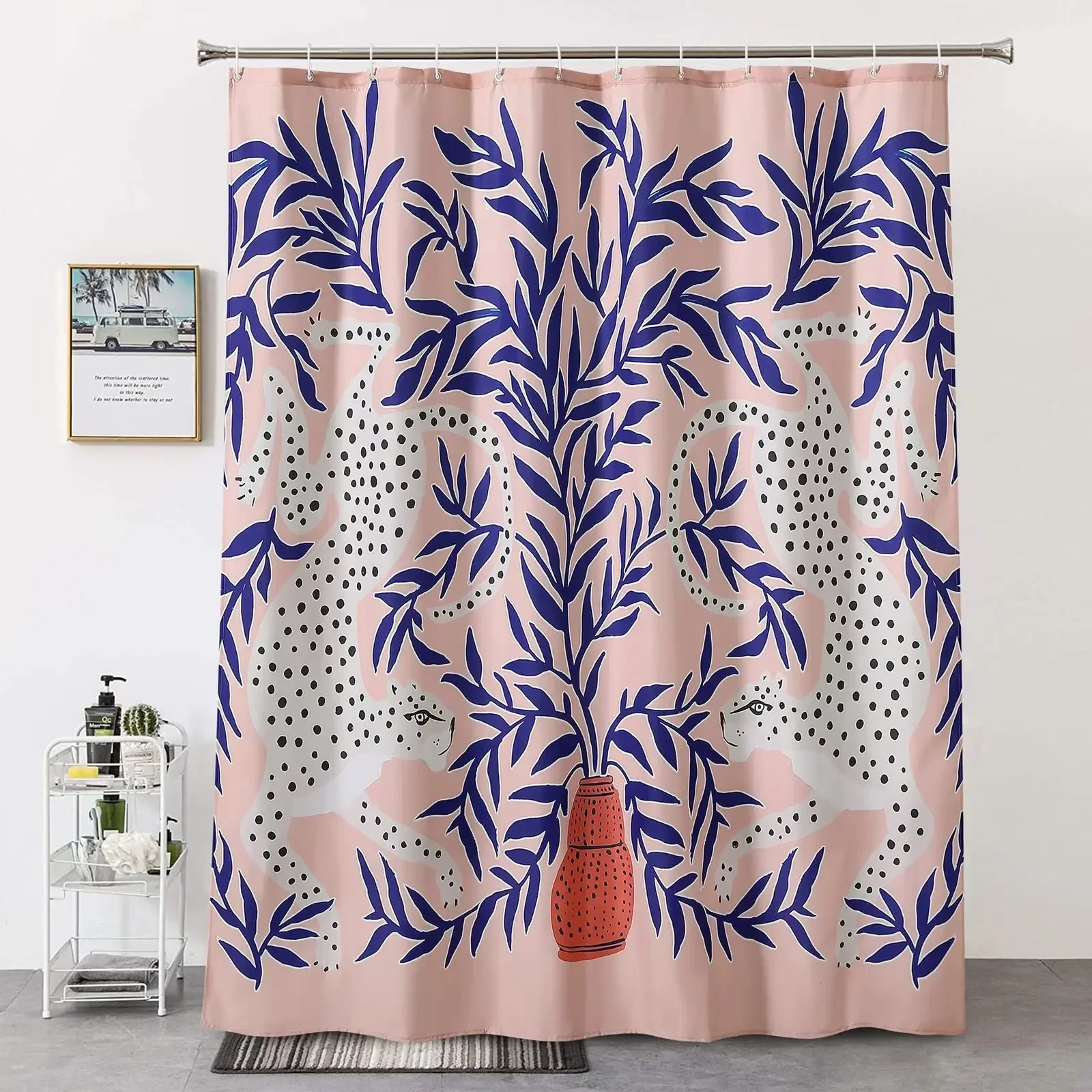 William Morris Shower Curtain,Green Shower Curtain Set for Bathroom Heavy Weight Fabric Decorative Bath Curtain Washable Curtain