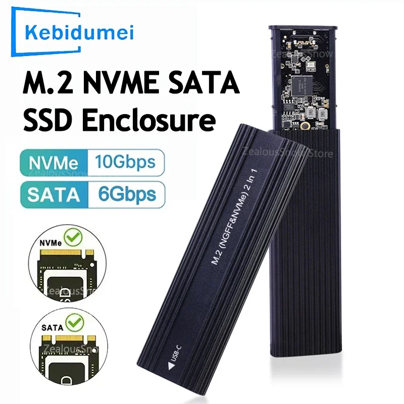 

M.2 NVME NGFF SATA Enclosure M2 SSD Case Dual Protocols USB 3.1 Type C SSD Adapter 10Gbps To NVMe SATA External Hard Disk Box