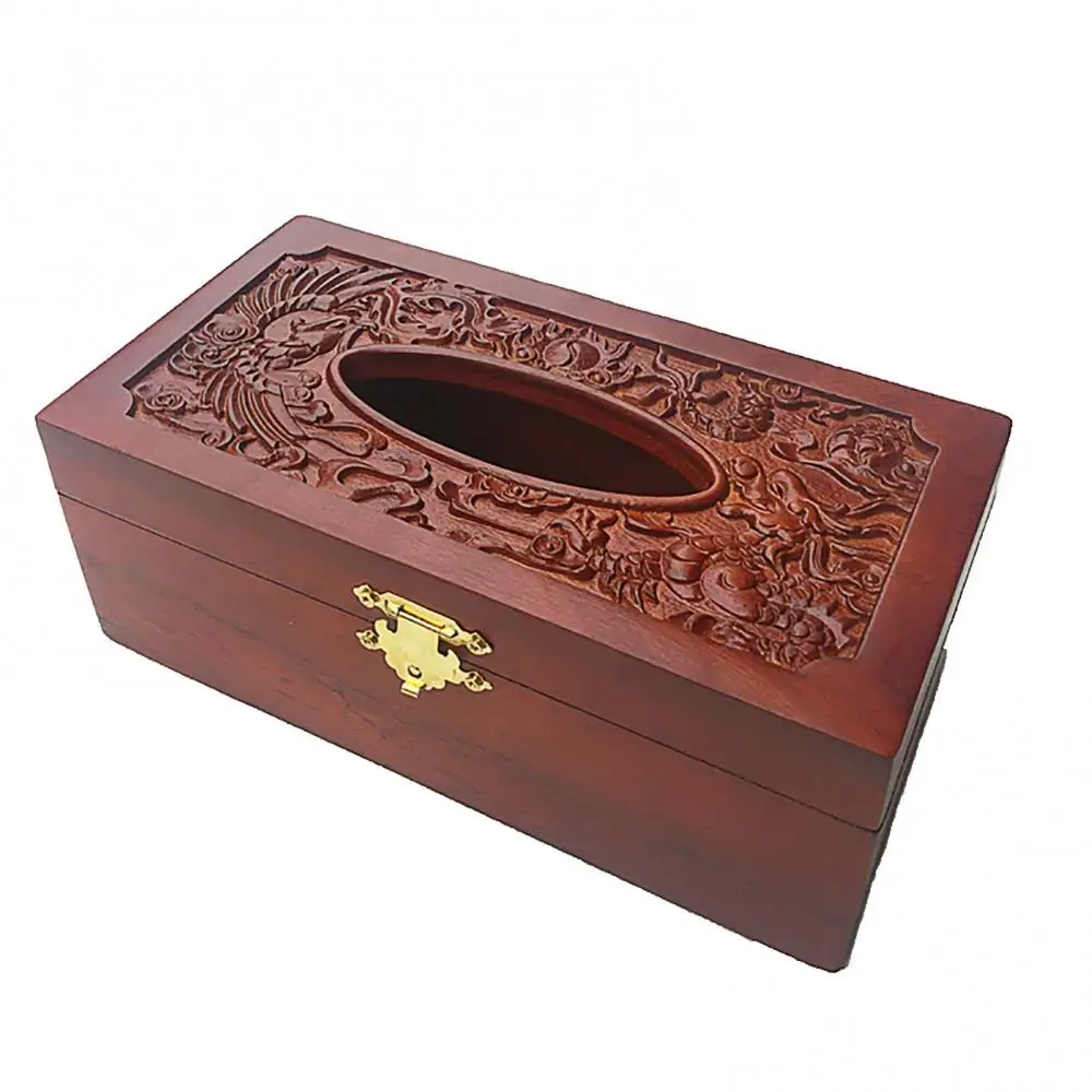 

Hollow Decoration Napkin Holder 1PC Vintage Rosewood Wooden out Embossing Tissue Box Household Paper Home