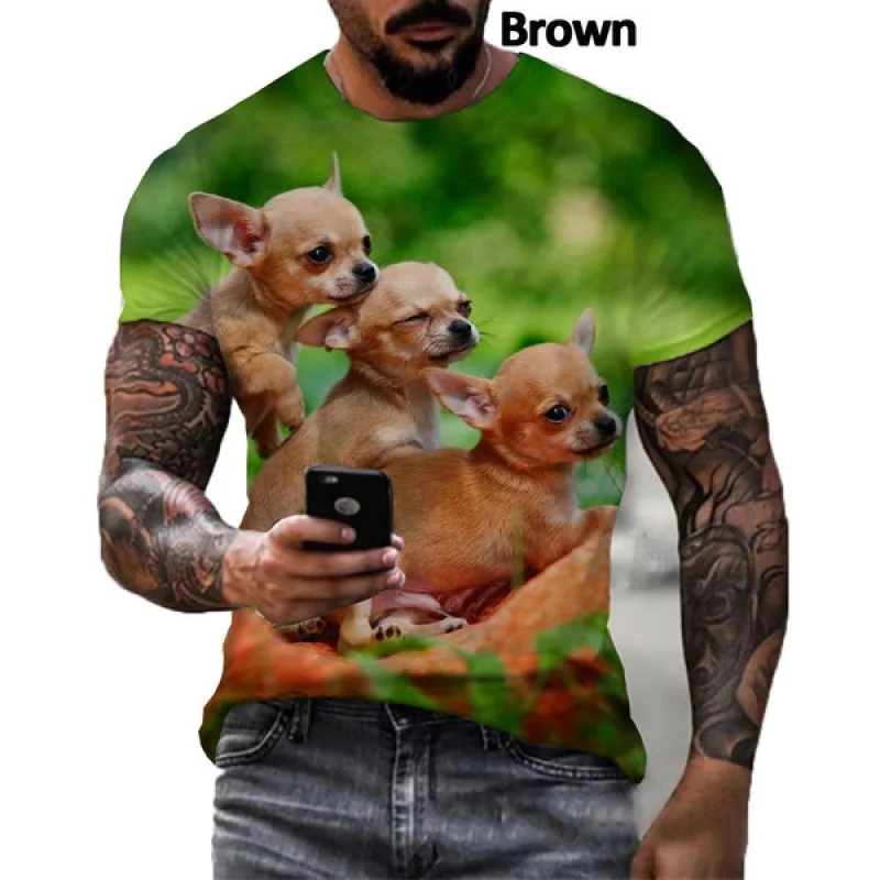 Fashion Men/women Funny Dog 3d Print T-shirt Casual Chihuahua Round Neck Short Sleeved Hiphop Tee Tops