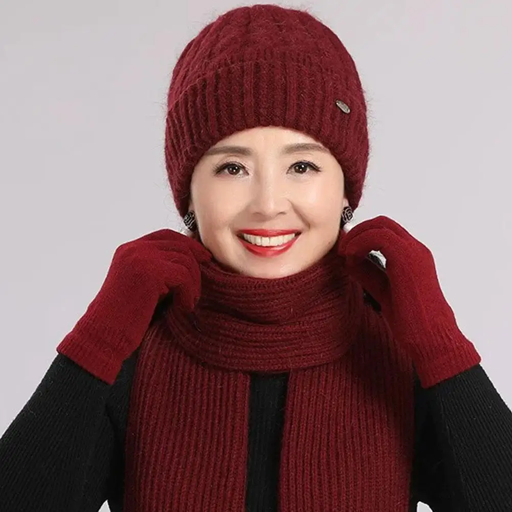 

For Middle-Aged And Elderly Women Thickened Knitted Winter Hat Warm Ear Protection Fleece-Lined Knitwear Style Warm Cap