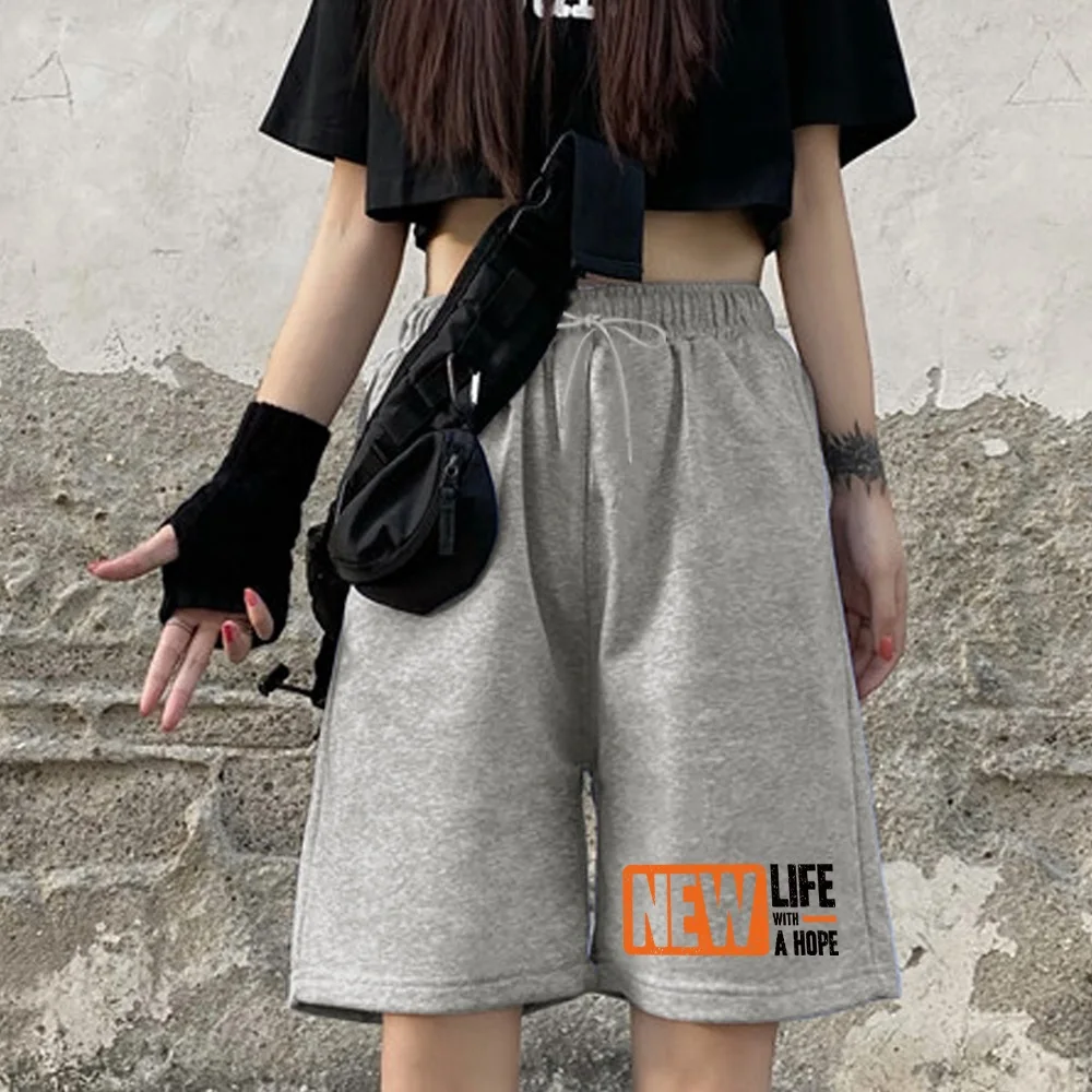 Fashion Women's Shorts Harajuku Personality Nine-point Pants Elastic Band Fashion English Word Printing Student Casual Shorts