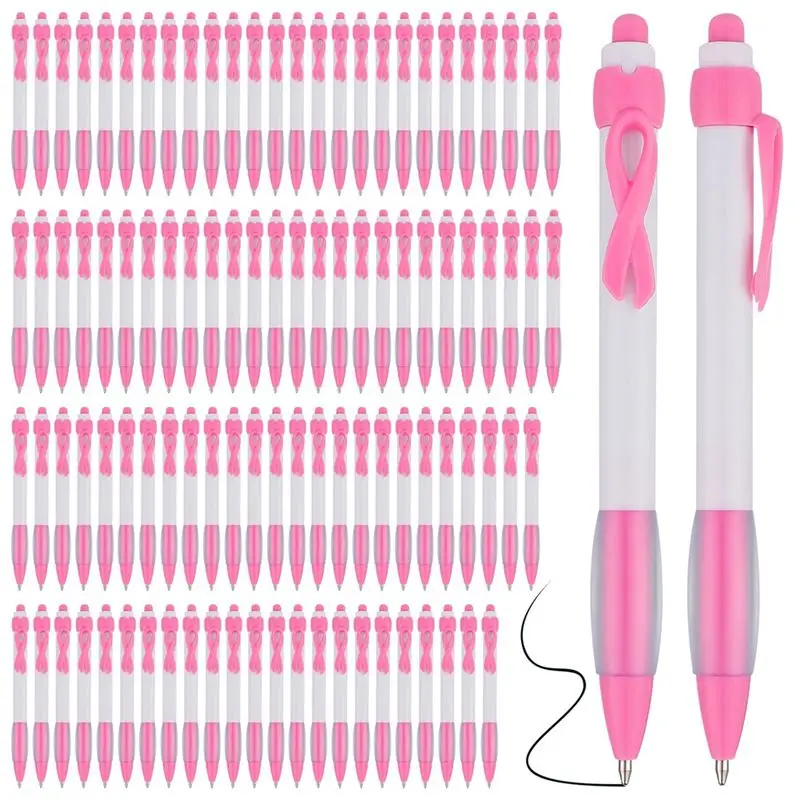 aee1-ピンクリボンペンバルク、黒インク格納式ボールペン、オフィス用品、女性、女の子へのギフト用