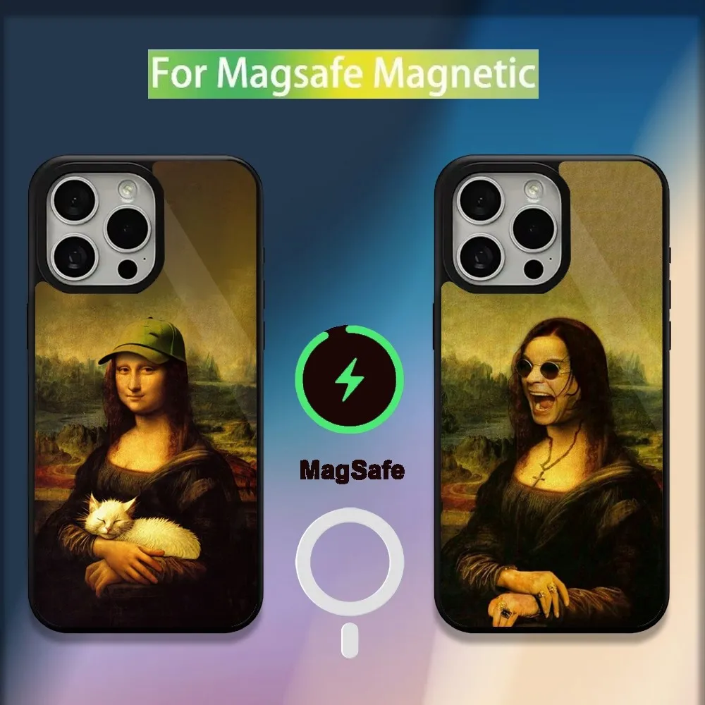 M-Mona Lisa Pat Dog Art Phone Case For iPhone 16,15,14,13,12,11,Plus,Pro,Max,Mini Magsafe Magnetic Wireless Charging