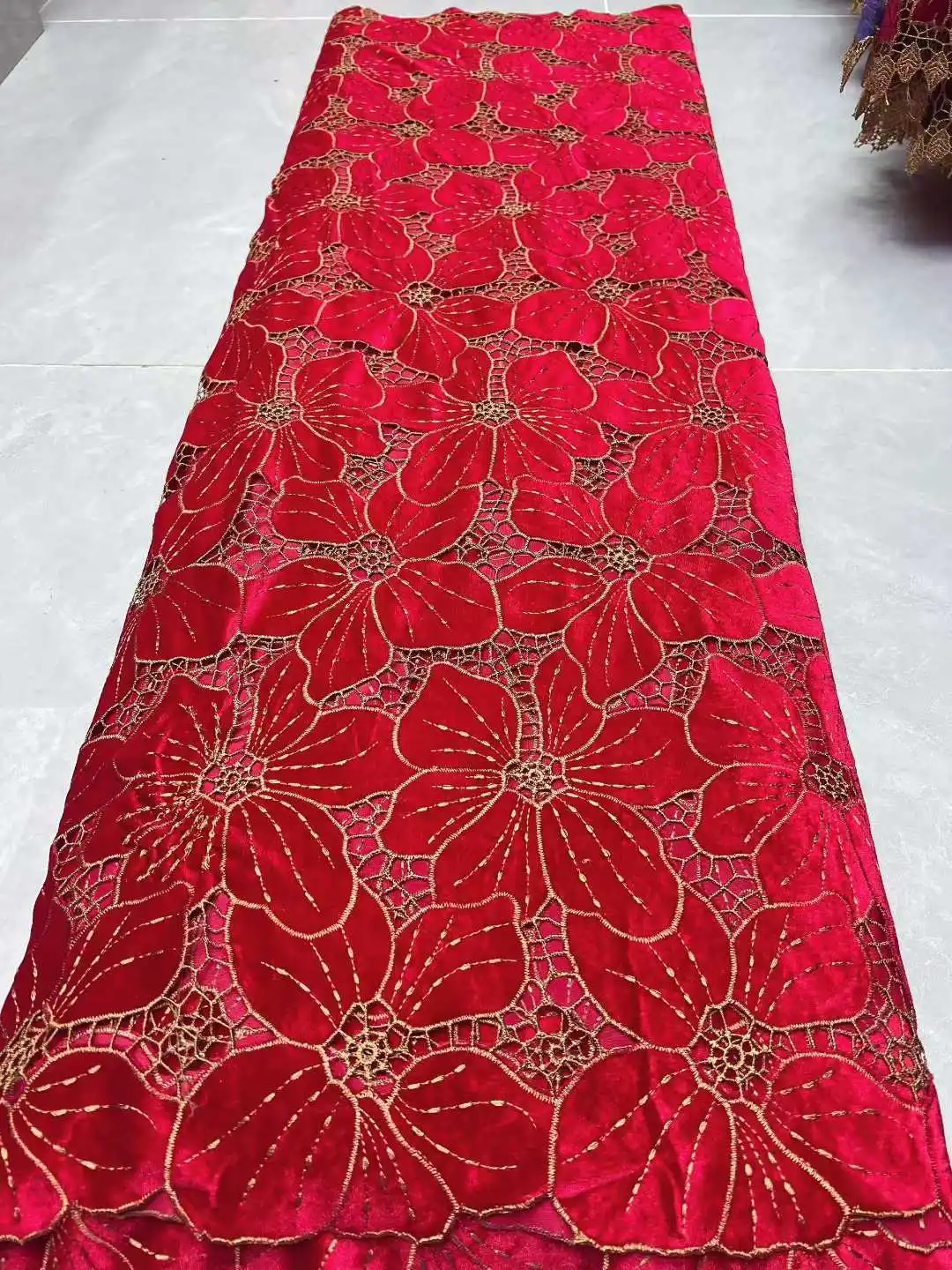 

African Lace Fabric 2025 High Quality Nigerian Lace Fabric Velvet Laser Embroidery Mesh Cord Lace For Wedding Dress Sew