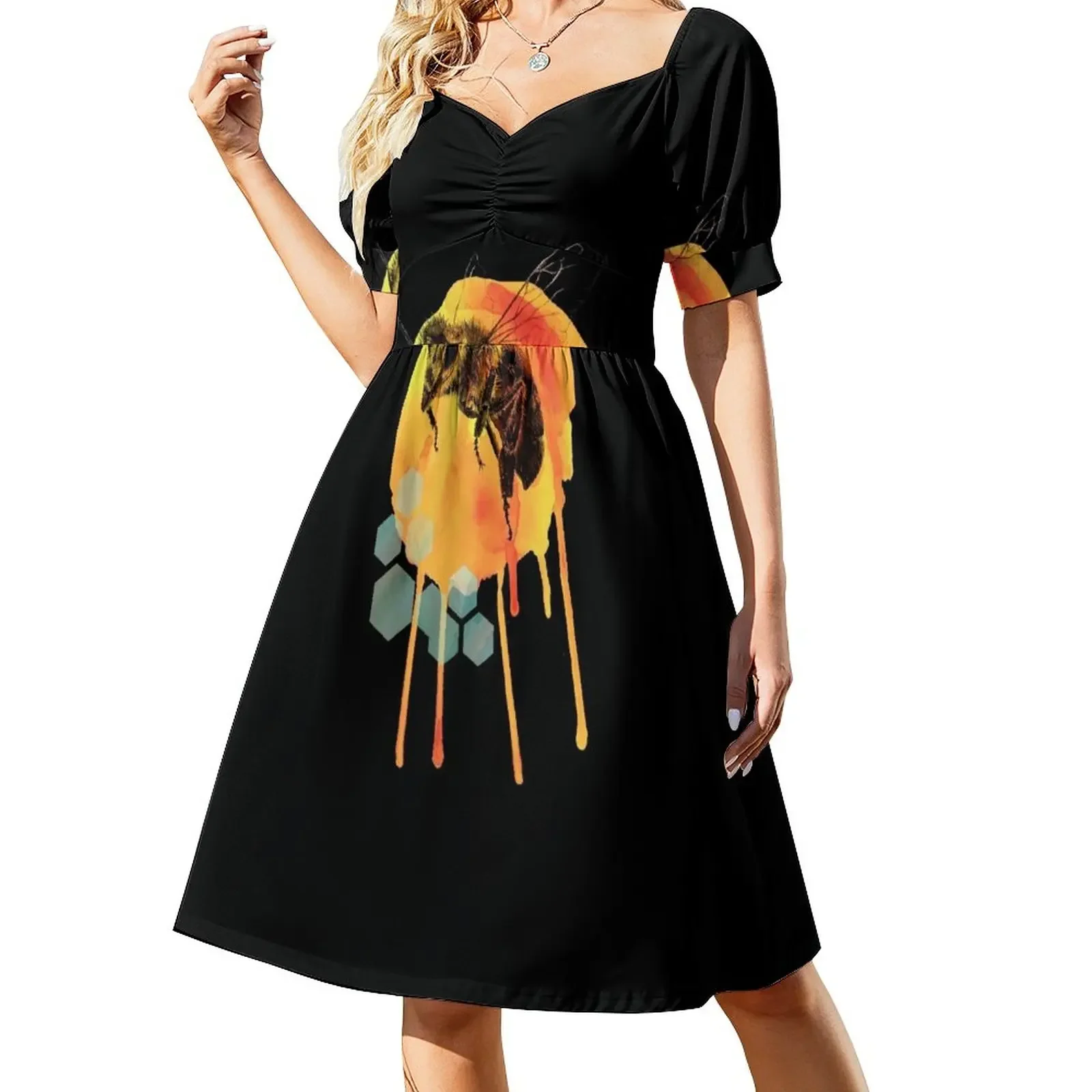 

Honey bee watercolour Short-Sleeved Dress dress women dress