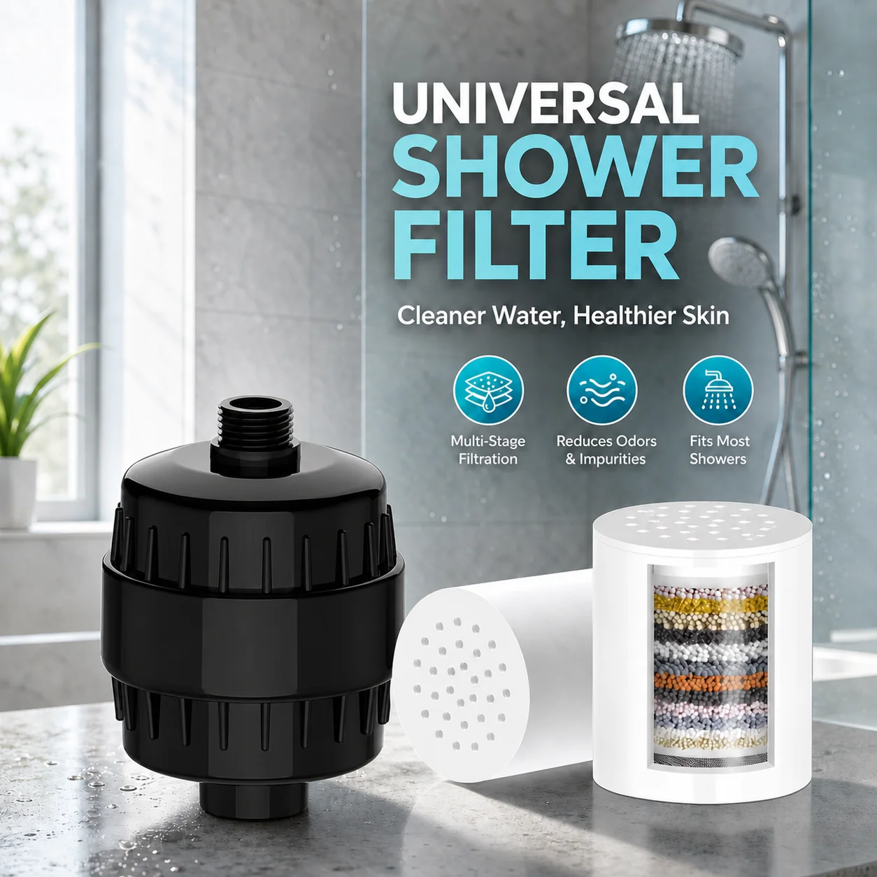 15/20-stufiger Hochleistungs-Duschfilter entfernt Chlor, Fluorid, Schwermetalle und macht das Wasser weicher – Hochwertiger Duschkopf – Detail 5