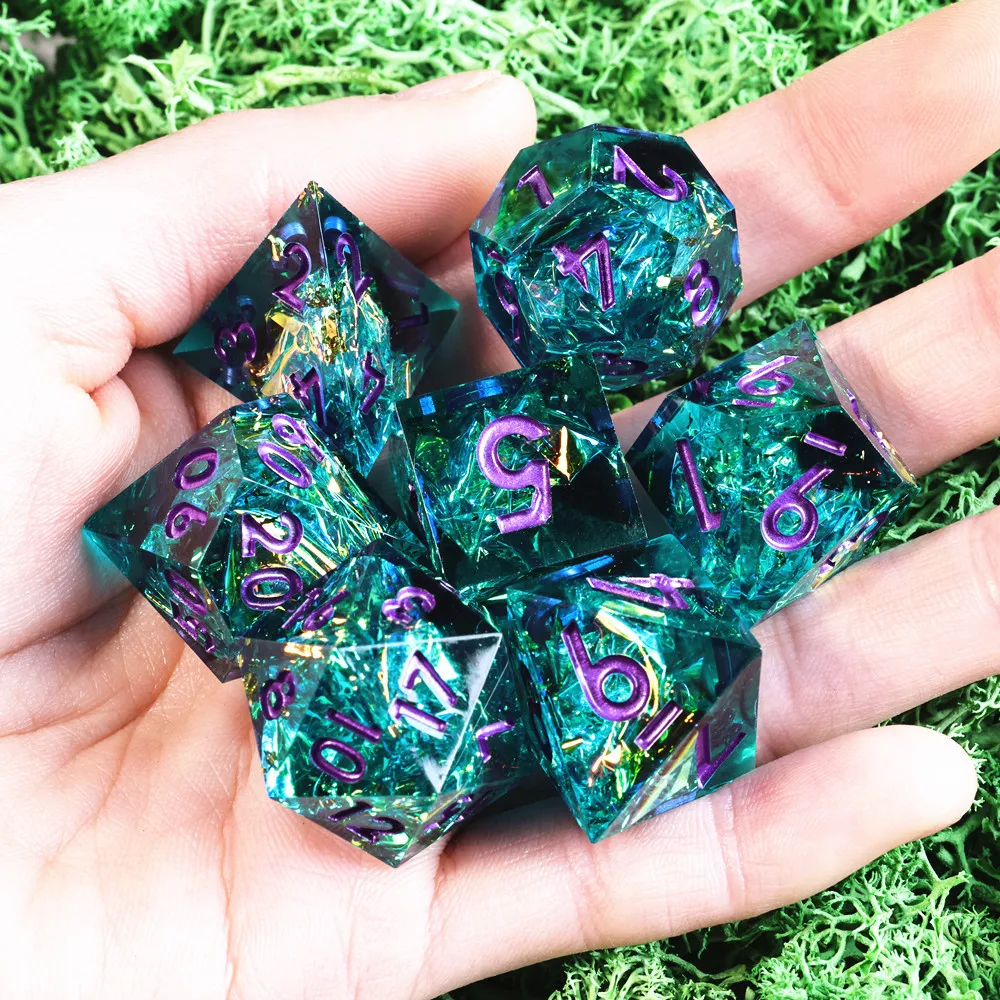 MINI PLANET Kickstarter Dice Colored Sapphire DND Dice Set Polyhedron Resin D20 Dice With Sharp Edges Desktop Game TRPG D&D Dice