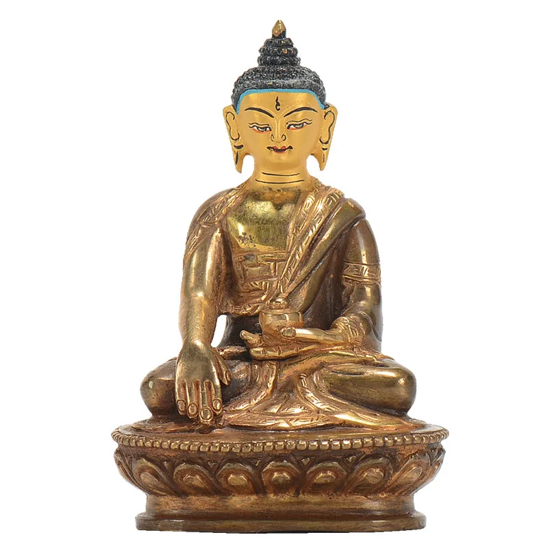 Buddhist Ornament: Shakyamuni Bronze Semi-Gilt Portable Small Buddha Statue, 3 inches