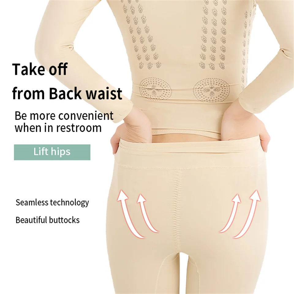 Becirzet Shapewear Damen Ganzkörper-Shaper Ionstech Einzigartige Faser Fettreduzierende Kompressions-Unterwäsche mit Po-Lifting-Effekt Lange Schlankheits-Unterwäsche – Detail 5