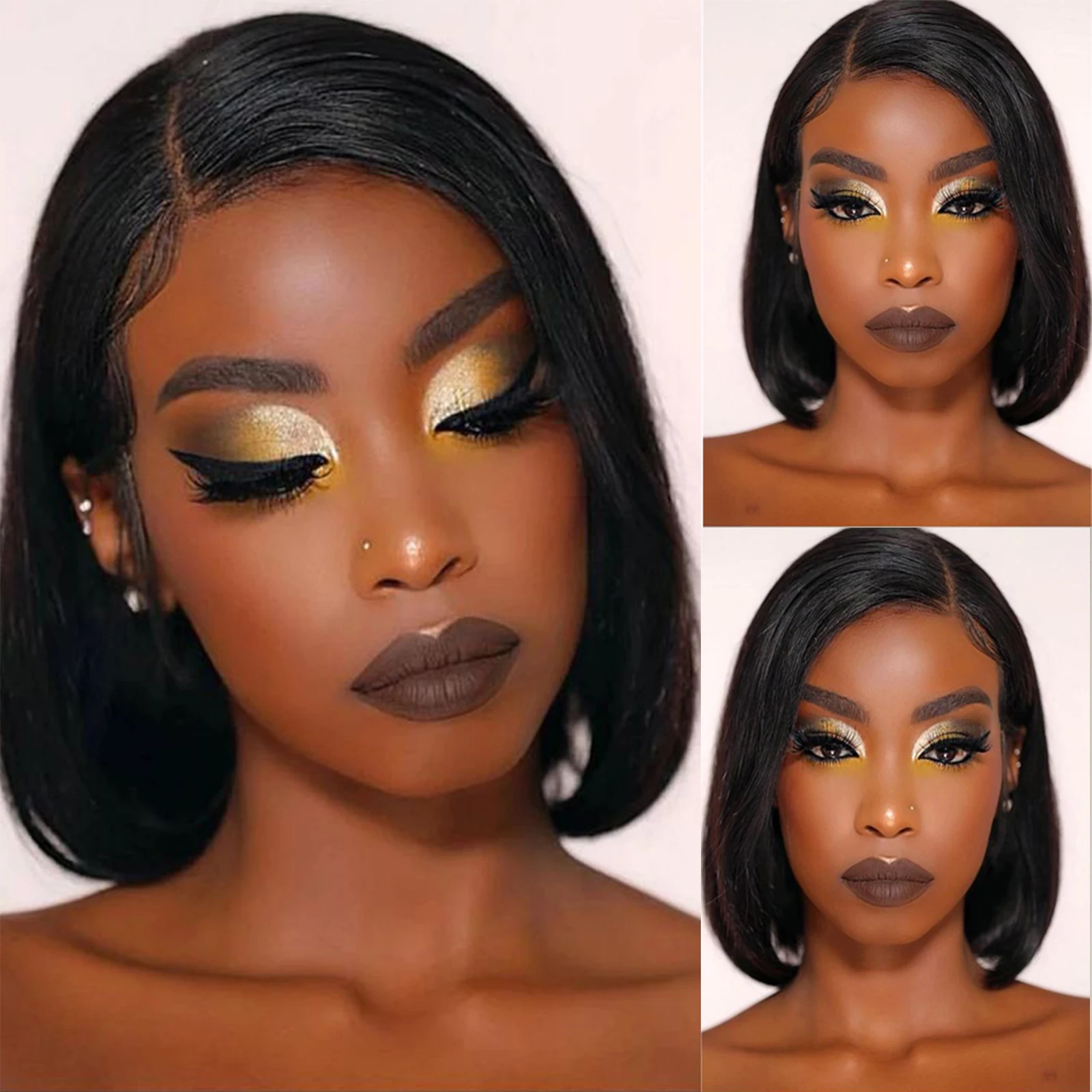 

13x4 Frontal Lace Wig Human Hair Pre-Cut Straight Bob Wig Short Natural Hairline Short Bob Wig For Women