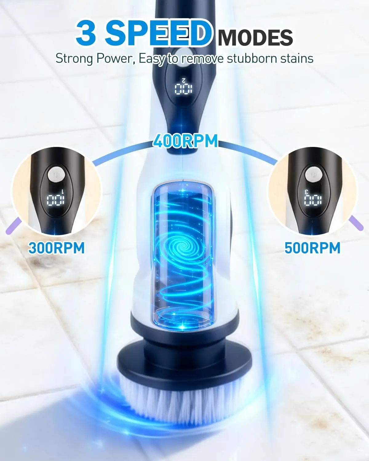 Электрический скруббер с 10 насадками, водонепроницаемость IPX7, трехскоростная регулируемая чистящая щетка