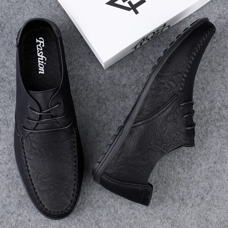 Men's leather shoes soft soles four seasons plus size casual leather shoes fashion trendy youth party Versatile driving shoes
