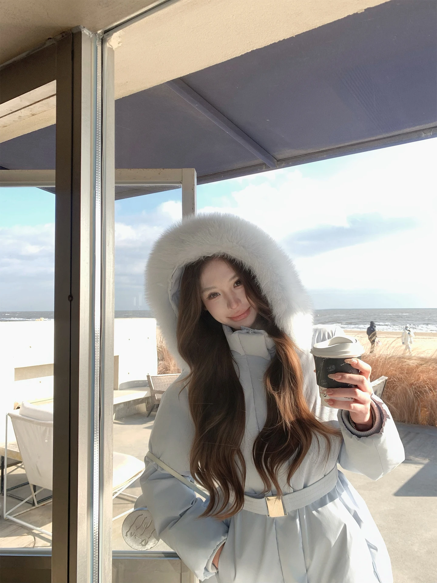 

Пуховик Pinky Piggy Tee-Proof с отстегивающимся меховым воротником, регулируемый по талии, цвет соленая смесь соли и перца, синий соленая смесь соли и перца