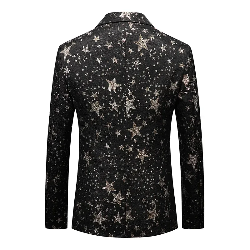 2023 New Men's Single Western Coat Korean Edition Trendy Five Pointed Star Printed Slim Fit Single Western Top