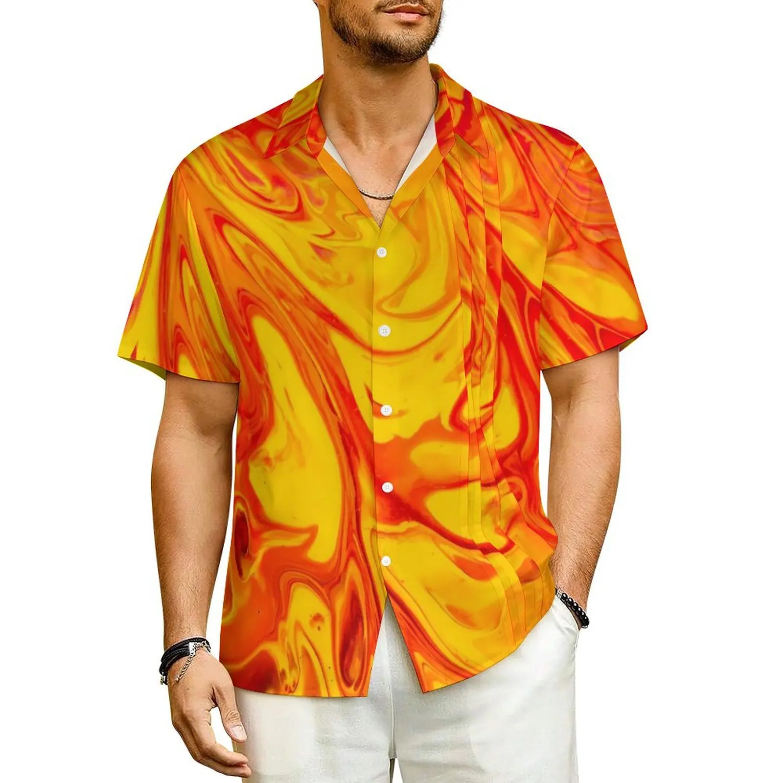 

Splatter Print Casual Shirt Marble Fire Novelty Hawaiian Shirts Men Short Sleeve Vacation Harajuku Pattern Plus Size 4XL Blouses