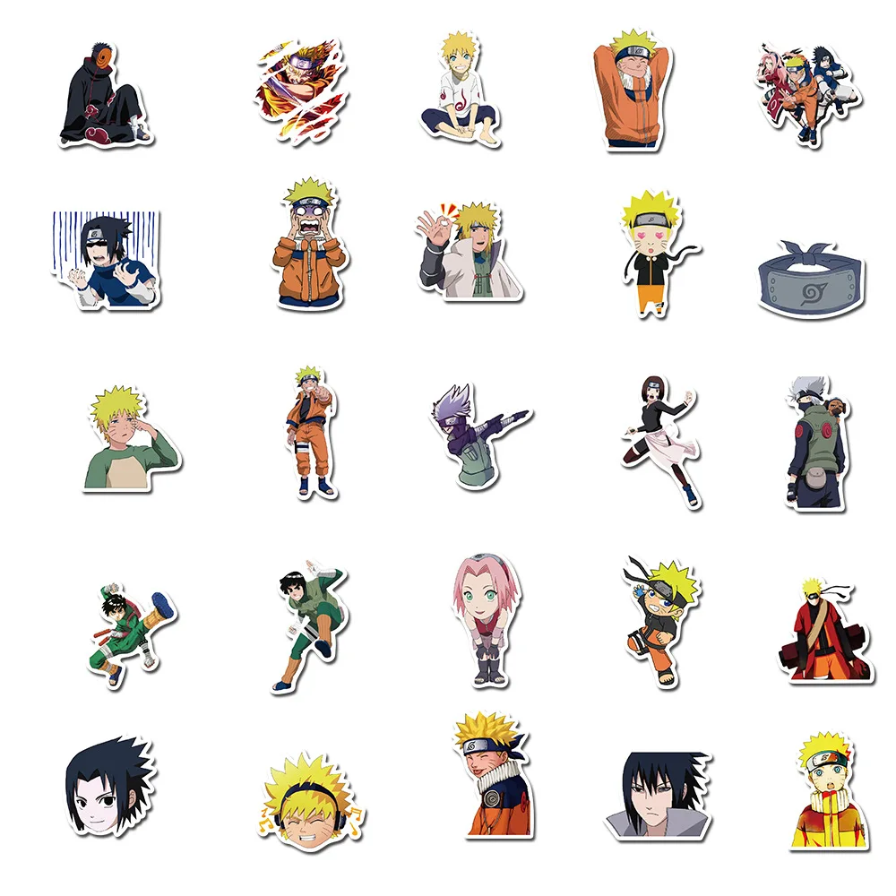 New Arrival Good 50Pcs Naruto Stickers Uzumaki Naruto Kakashi Uchiha Sasuke Itachi Anime Kawaii Cartoon Waterproof Sticker Toys