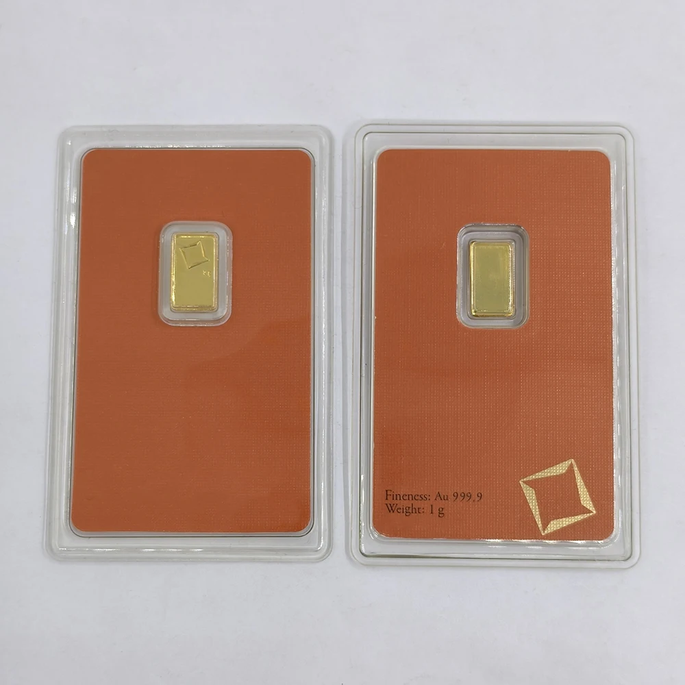 VB 1g/2,5g/10g/20g/1oz/50g 24K vergulde goudstaven in oranje verzegelde verpakking, niet-magnetische koperen staaf, onafhankelijk serienummer, cadeau