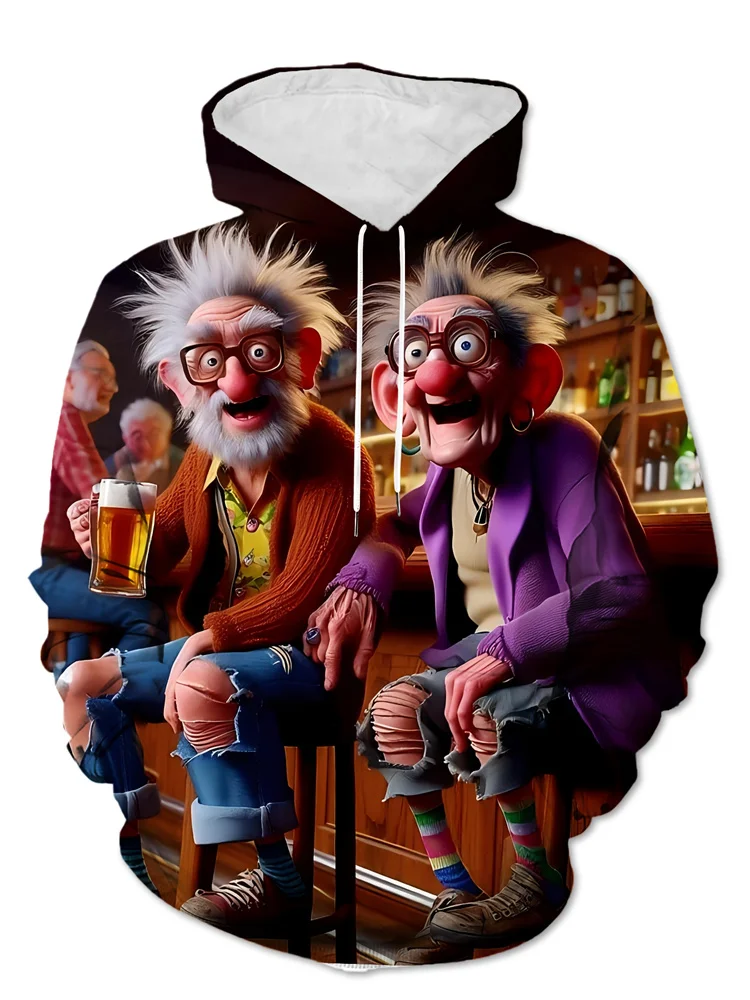 

3D Funny Elderly Person Print Men's Hoodies Cartoon Character Pattern Sweatshirts Tops Leisure Fashion Hip Hop Unisex Streetwear