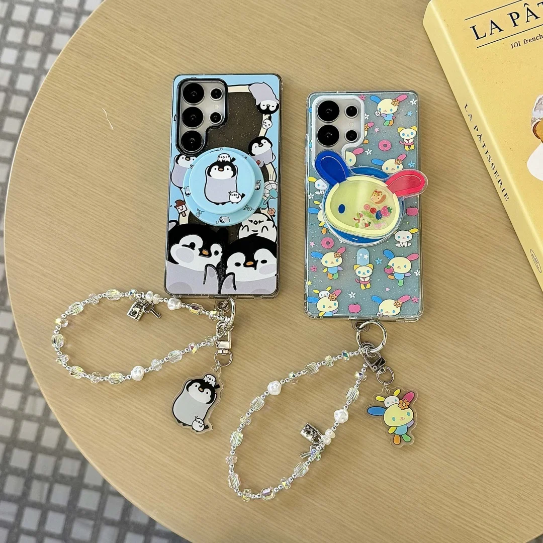 

Colorful Little Rabbit Penguin Glitter Magsafe Case For Samsung Galaxy S25 S24 Ultra S23 Plus Magnetic Phone Holder Stand Cover