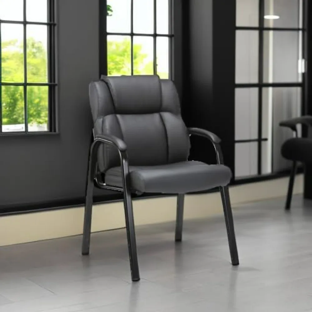 CLATINA Leather Guest Chair with Padded Arm Rest for Reception Meeting Conference and Waiting Room Side Office Home Black
