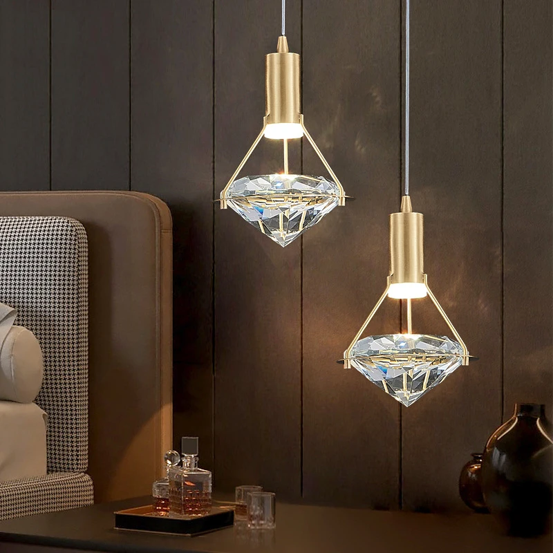 Modern Golden Crystal LED Pendant Lamp, Luzes penduradas, Nordic Criativo Lustre para Sala de Jantar Hall, Luminárias Lustre