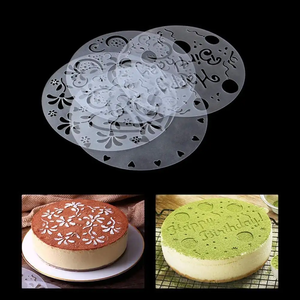 4Pcs Fondant Decorating Tool Art Sugar Sieve DIY Spray Molds Cake Stencil Set Cake Decorating Tool Bakeware Template