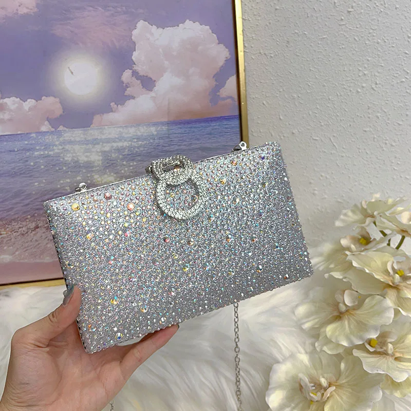Luxury Dinner Bag, Light Luxury Diamond-Encrusted Handbag, Fine Flash Fashion Temperament, Simple Hand-Held Messenger Bag
