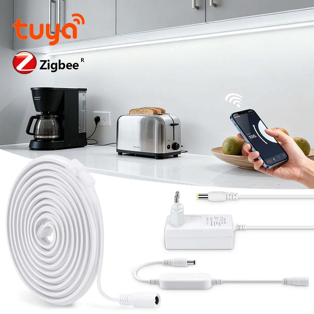 

Светодиодная лента 24В Zigbee Smart Neon (холодный белый/теплый белый/нейтральный белый) с поддержкой Zigbee Gateway, Alexa, Google и голосового управления через приложение