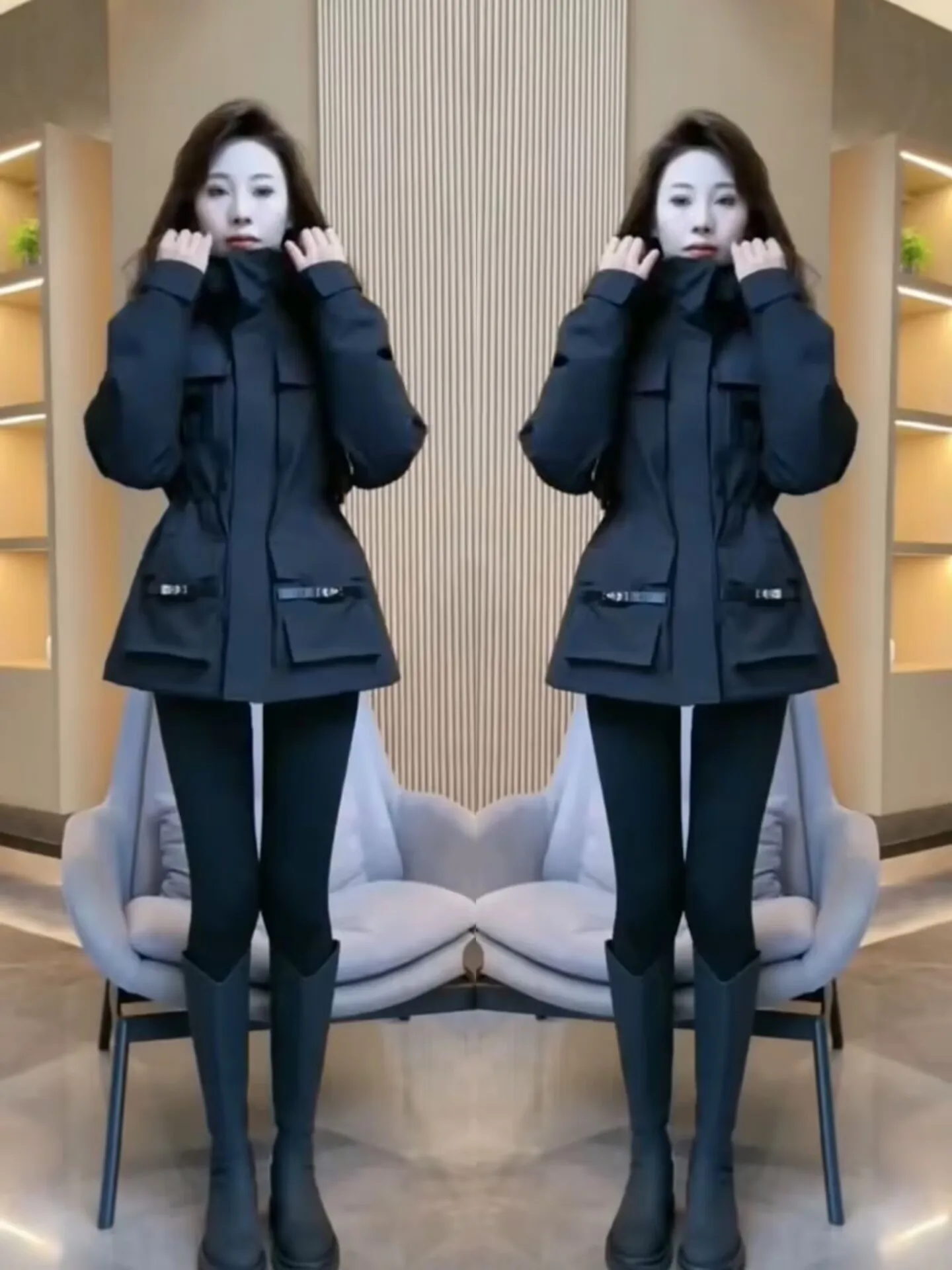 

Sli ort Women's Cotton Jaet Thiened Warm Bla Waist-Cinching Autumn Winter Coat Versatile Slimming Cotton Clothing