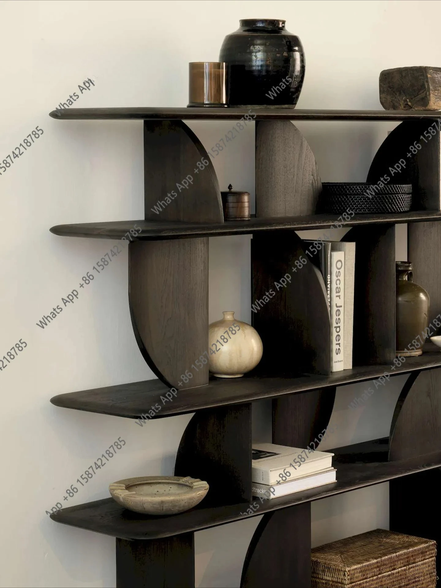 Cv French Bookshelf Shelf Display Stand Bogu Floor-to-ceiling Medieval Solid Wood Black Display Designer