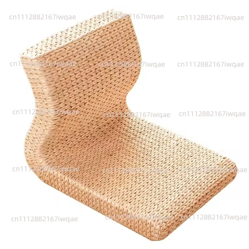 Handmade Straw&Rattan Japanese Floor Legless Chair Tatami Zaisu Backrest Chair for Balcony Bay Window Office Living Room Bedroom