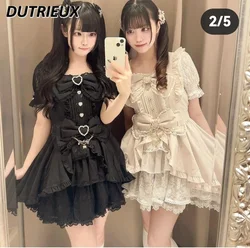 Japanese Style Women's Loltia Outfits Summer Autumn Sweet Cute Short Sleeve Dress and Skirt Set Elegant Lady Two Piece Set